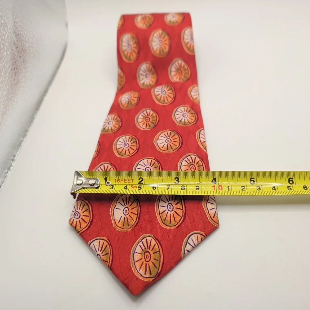 Chaps Ralph Lauren Tie Mens Red Medallion Geometric 100% Silk Classic Necktie